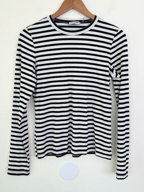 LNA Clothing Ribbed Knit Stripe Mock Neck Long Sleeve w Metallic Thread L Large